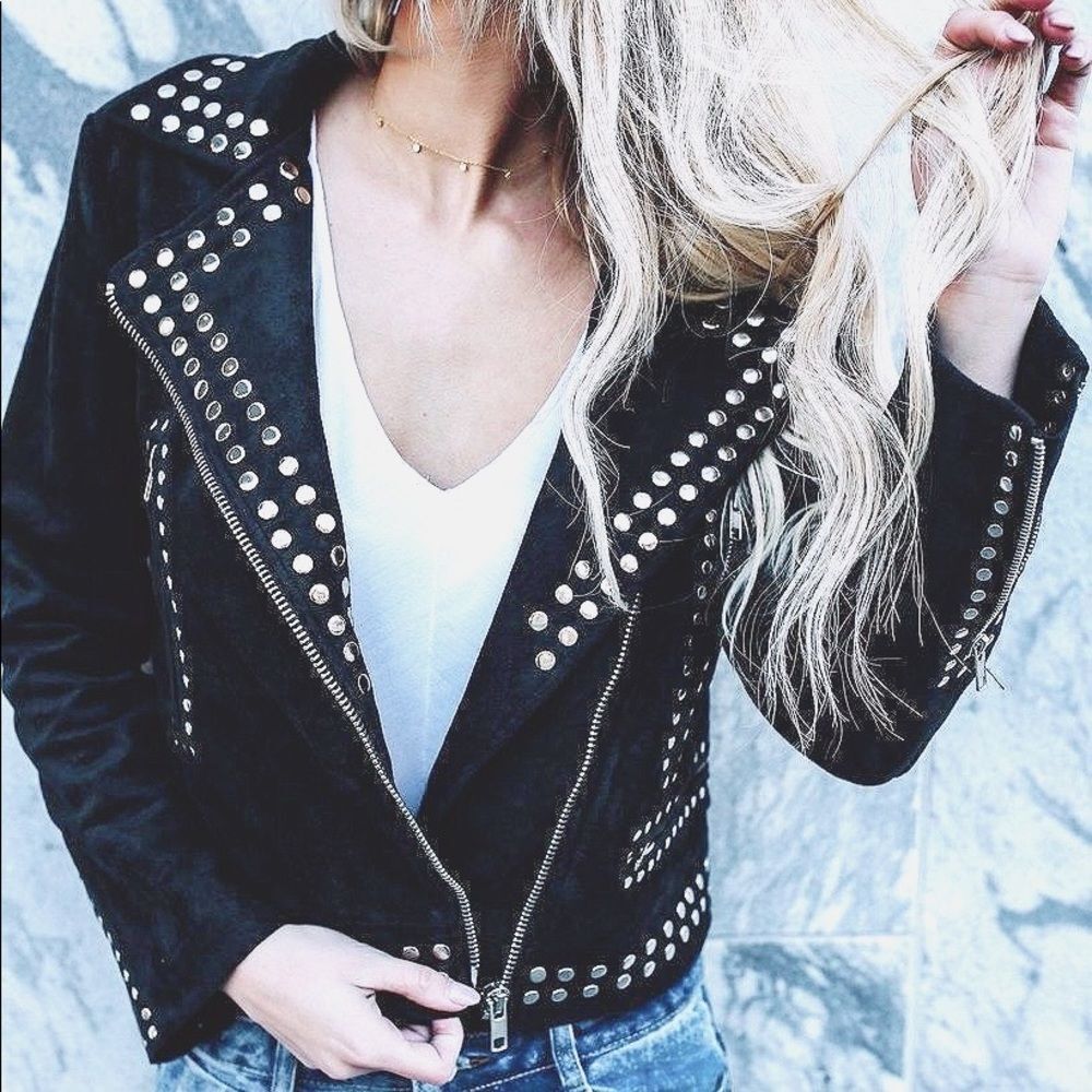 Vici Studded Vegan Suede Moto Jacket size small